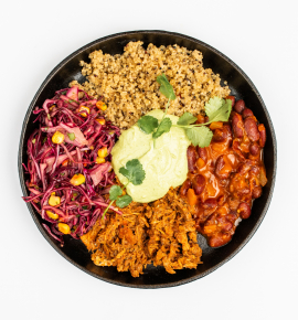 „Burrito bowl" su kiaulienos „Carnitas"